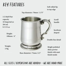 Jacobean Pewter Tankard Half Pint