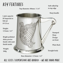 Irish Harp Pewter Tankard