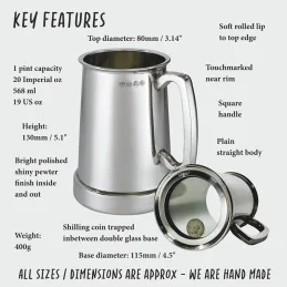Kings Shilling Tankard with Glass Base