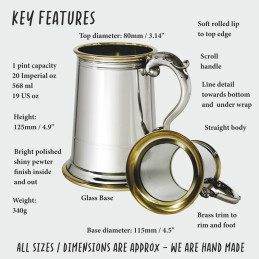 Wortley Pewter and Brass Tankard With Glass Base