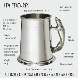 Fox Handle Pewter Tankard - 1