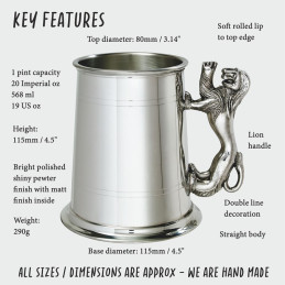 Lion Handle Pewter Tankard
