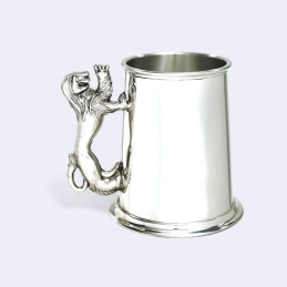 Union Jack Lion Handle Pewter Tankard