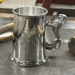Union Jack Lion Handle Pewter Tankard