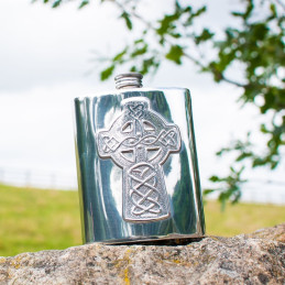 Celtic Cross Pewter Kidney Flask