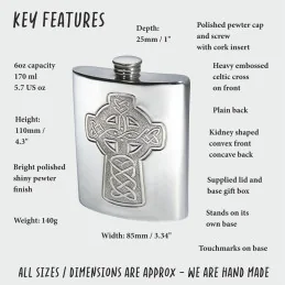 Celtic Cross Pewter Kidney Flask