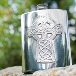 Celtic Cross Pewter Kidney Flask