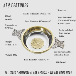 Celtic Gold Pewter and Brass Quaich