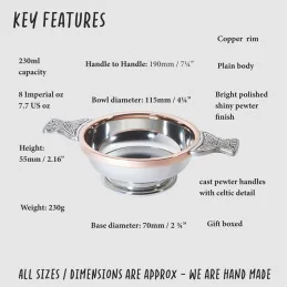 Copper Rim Pewter Quaich, Large