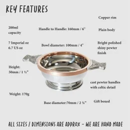 Copper Rim Pewter Quaich, Medium
