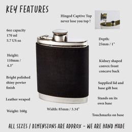 Black Raven Leather Hip Flask