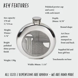 Art Deco Round Pewter Flask