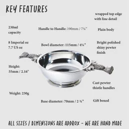 Thistle Handle pewter Quaich