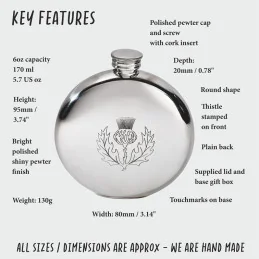 Round Pewter Thistle Flask