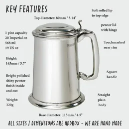 Plain Pewter Tankard with Lid