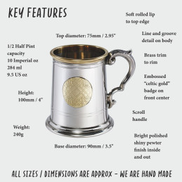 Half Pint Celtic Gold Pewter Tankard