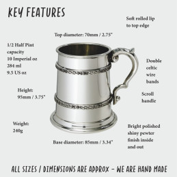 Half Pint Double Celtic Band Pewter Tankard