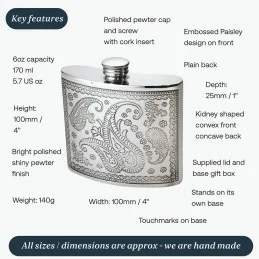 Paisley Style Kidney Hip Flask
