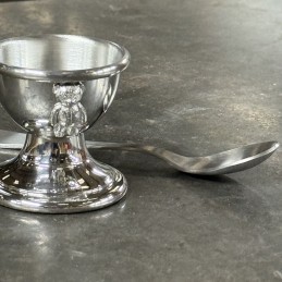 Teddy Bear Pewter Egg Cup and Spoon