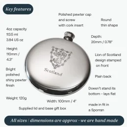 Round Lion of Scotland Pewter Flask