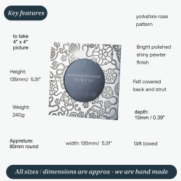 Yorkshire Rose Pewter Photo Frame Small - 1
