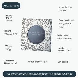 Yorkshire Rose Pewter Photo Frame Small - 1