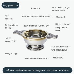 Pewter and Brass Rim Quaich Small