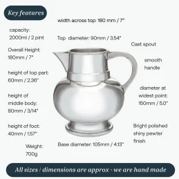 Pewter Beer Pitcher 2 Pint 