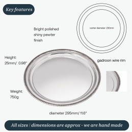 Gadroon Rim Pewter Tray Large