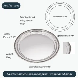Gadroon Rim Pewter Tray Large
