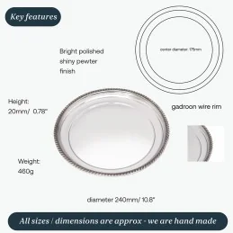 Gadroon Rim Pewter Tray Medium