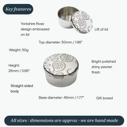 Yorkshire Rose Small Pewter Trinket Box