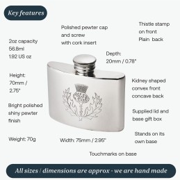 Thistle Pewter Kidney Flask 2oz