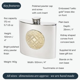 Celtic Gold Pewter Kidney Hip Flask