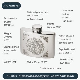 Celtic Knot Pewter kidney Hip Flask 2oz