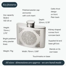 Celtic Knot Pewter kidney Hip Flask 2oz