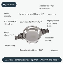 Teddy Bear Handle Pewter Quaich