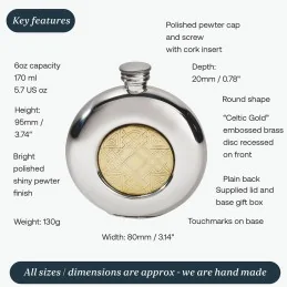 Celtic Gold Round Pewter Flask