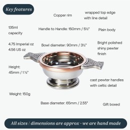 Copper Rim Pewter Quaich, Small