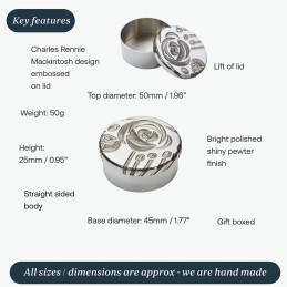 Charles Rennie Mackintosh Pewter Trinket Box - Small