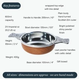 Wood and Pewter Quaich Large Plus