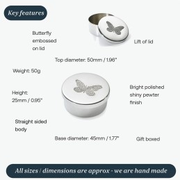 Single Butterfly Pewter Trinket Box