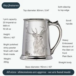 Monarch of the Glen Pewter Tankard – 1 Pint Embossed Gift Tankard