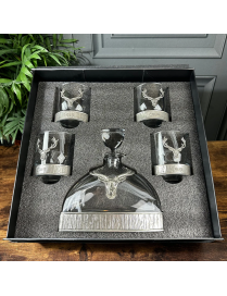 Majestic Stag Crystal & Pewter Whisky Decanter 4x glasses