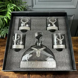 Majestic Stag Crystal & Pewter Whisky Decanter 4x glasses