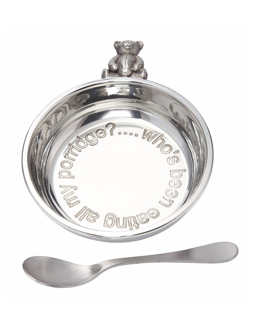 Teddy Bear Pewter Porringer