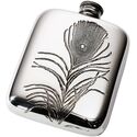 Peacock Feather Pewter Pocket Flask