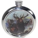 Monarch of the Glen Round Pewter Picture Flask