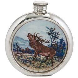 Stag Round Picture Flask