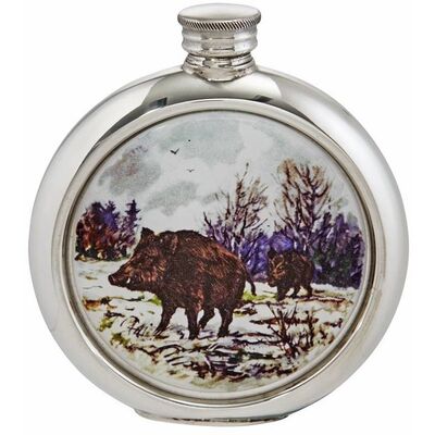 Wild Boar Round Picture Flask